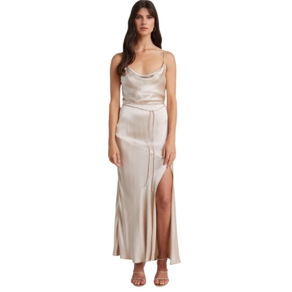 BEC + BRIDGE Moon Dance Midi dress in Sand Champagne Leg Slit US 10 AU 14 - Picture 4 of 8